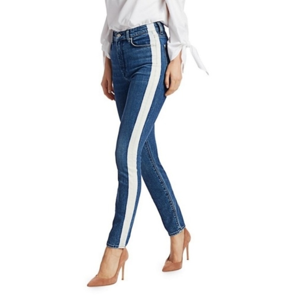 7 For All Mankind High-Rise Blue Jeans with White Side Stripe